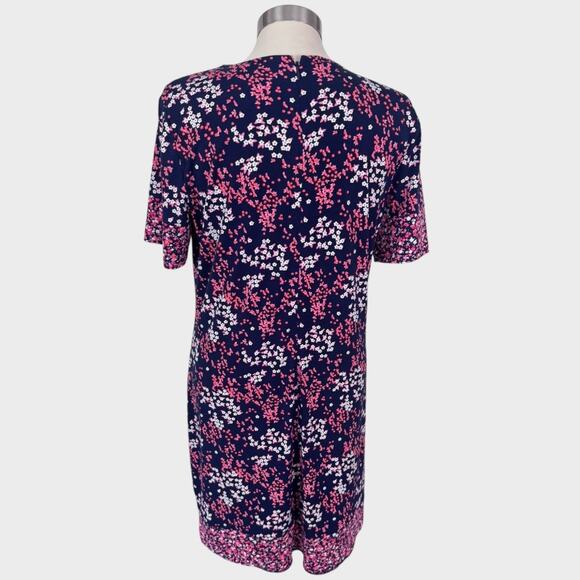 MICHAEL Michael Kors L Short Sleeve Blue Floral Shift Dress Polyester Stretch - Picture 5 of 8